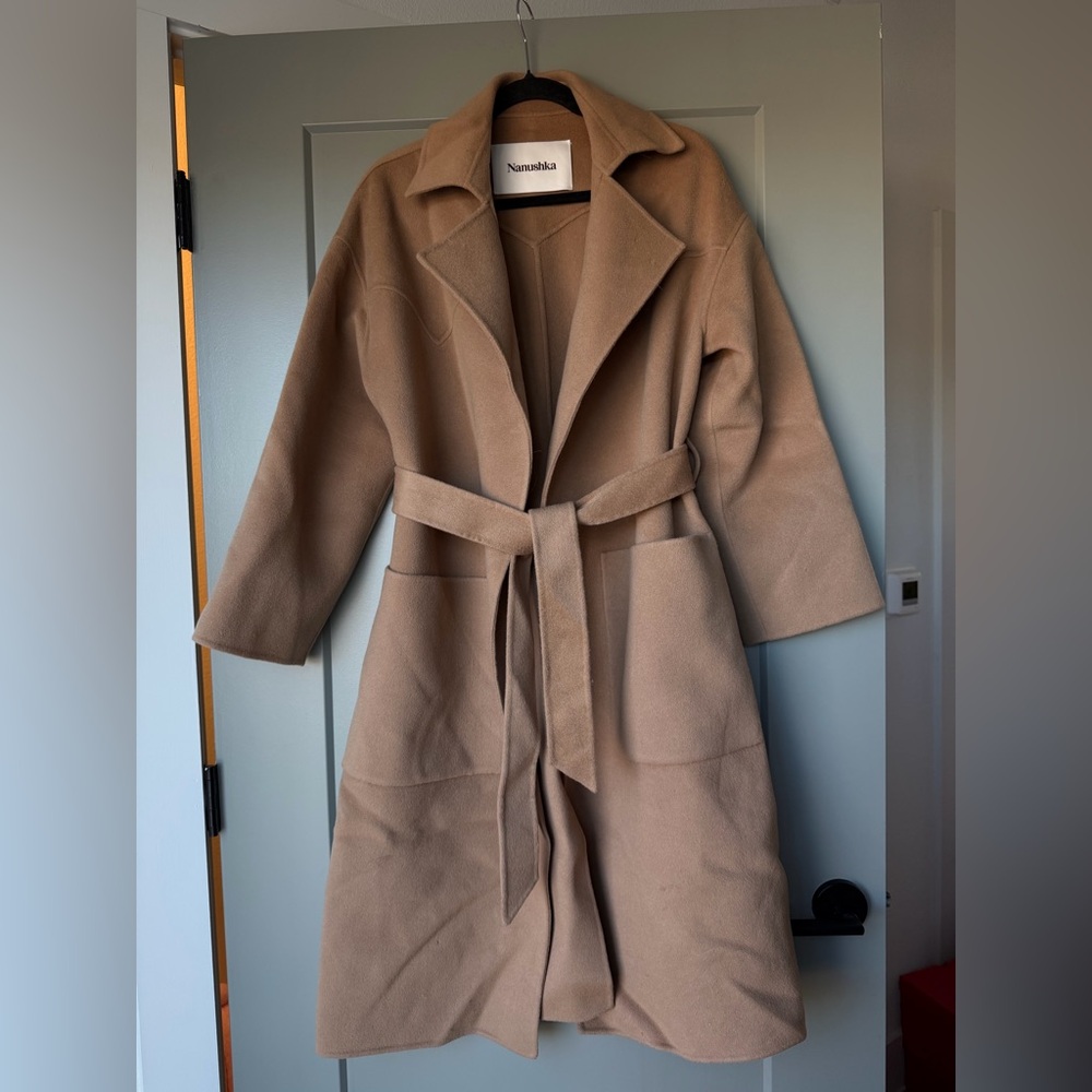 Nanushka Camel Belted Trench Coat